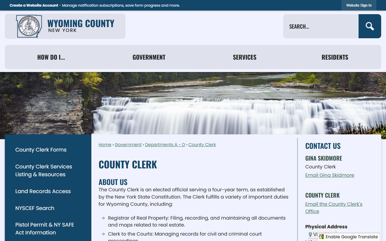 Wyoming County court records County Clerk page
