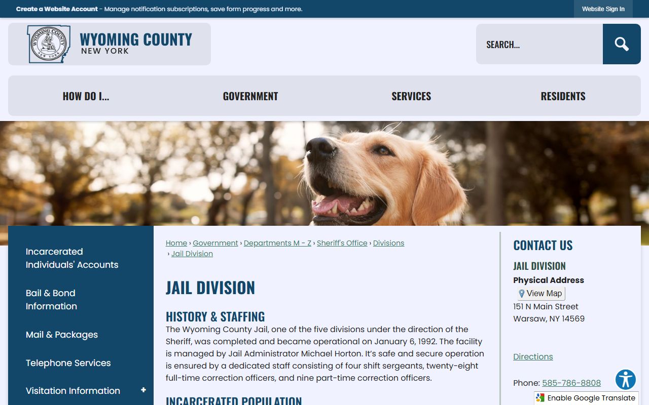 Wyoming County Jail Division inmate population page